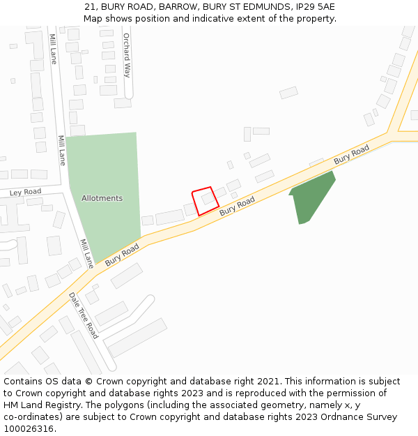 21, BURY ROAD, BARROW, BURY ST EDMUNDS, IP29 5AE: Location map and indicative extent of plot