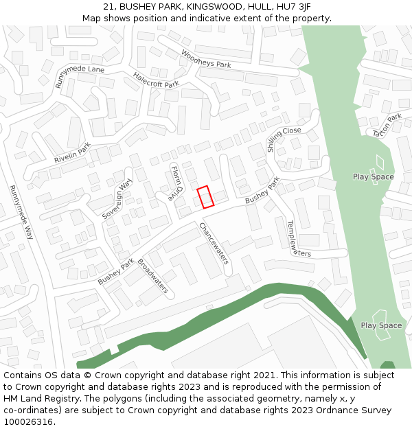 21, BUSHEY PARK, KINGSWOOD, HULL, HU7 3JF: Location map and indicative extent of plot