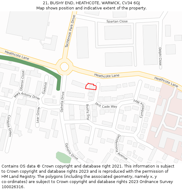 21, BUSHY END, HEATHCOTE, WARWICK, CV34 6GJ: Location map and indicative extent of plot