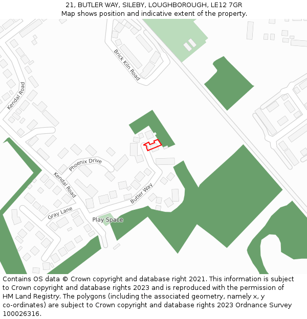 21, BUTLER WAY, SILEBY, LOUGHBOROUGH, LE12 7GR: Location map and indicative extent of plot