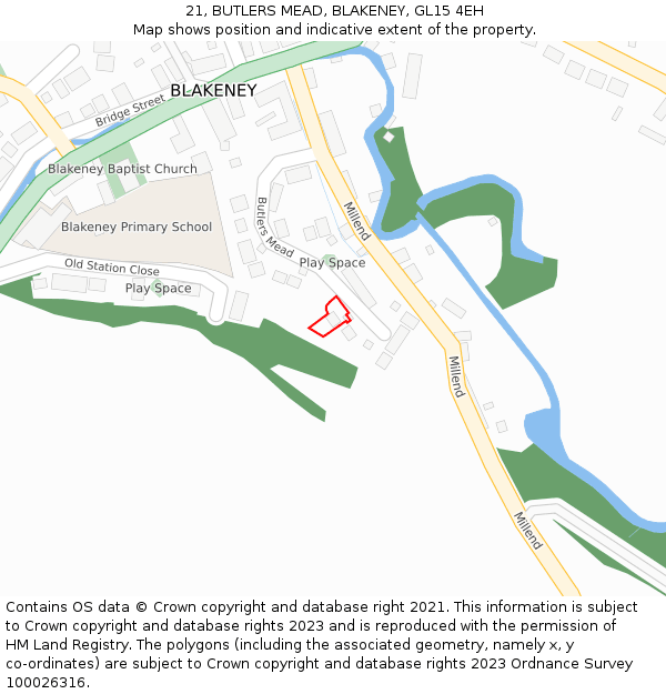 21, BUTLERS MEAD, BLAKENEY, GL15 4EH: Location map and indicative extent of plot