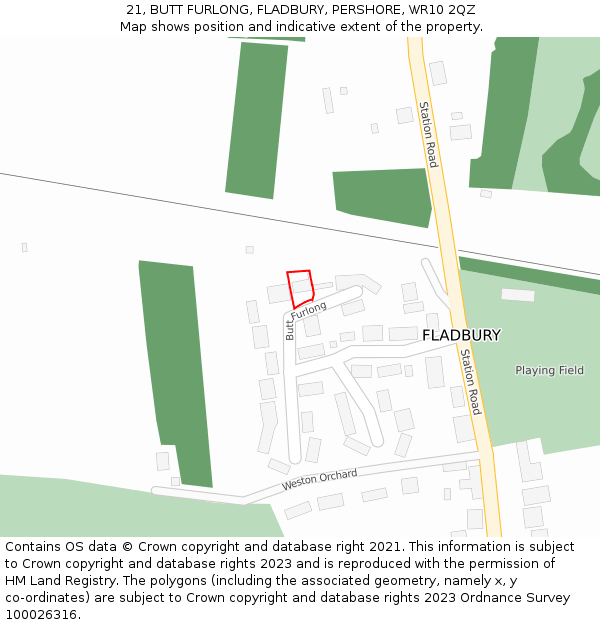 21, BUTT FURLONG, FLADBURY, PERSHORE, WR10 2QZ: Location map and indicative extent of plot