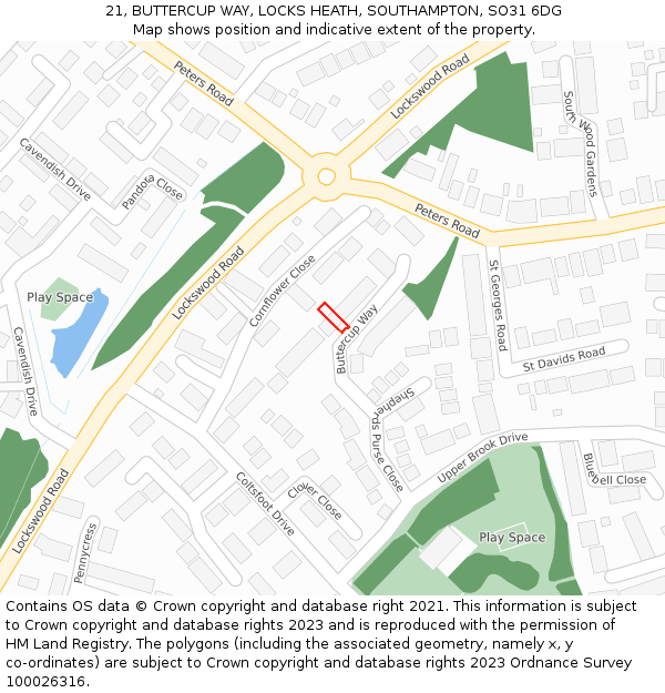 21, BUTTERCUP WAY, LOCKS HEATH, SOUTHAMPTON, SO31 6DG: Location map and indicative extent of plot