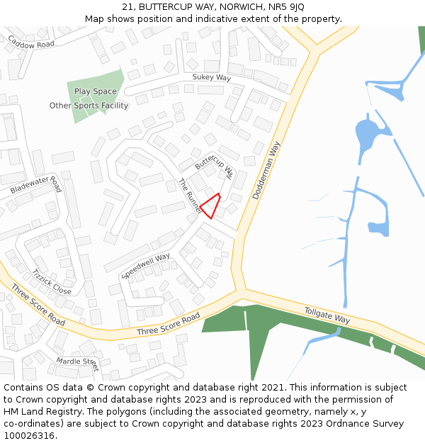 21, BUTTERCUP WAY, NORWICH, NR5 9JQ: Location map and indicative extent of plot