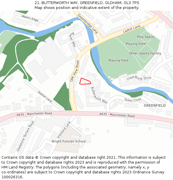 21, BUTTERWORTH WAY, GREENFIELD, OLDHAM, OL3 7PS: Location map and indicative extent of plot