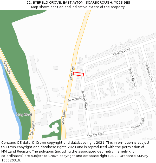 21, BYEFIELD GROVE, EAST AYTON, SCARBOROUGH, YO13 9ES: Location map and indicative extent of plot