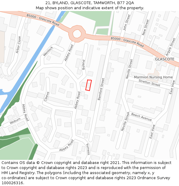 21, BYLAND, GLASCOTE, TAMWORTH, B77 2QA: Location map and indicative extent of plot