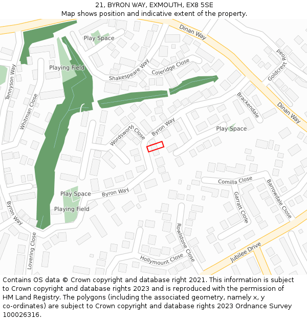 21, BYRON WAY, EXMOUTH, EX8 5SE: Location map and indicative extent of plot