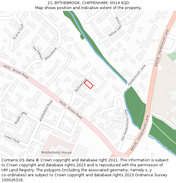 21, BYTHEBROOK, CHIPPENHAM, SN14 6QD: Location map and indicative extent of plot