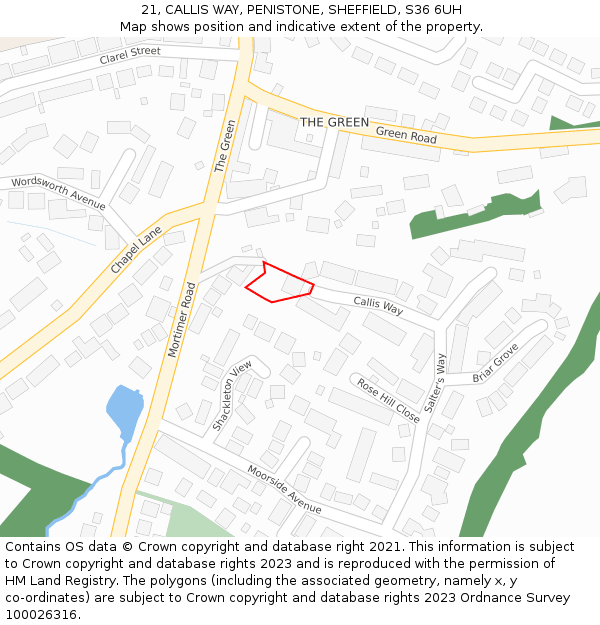 21, CALLIS WAY, PENISTONE, SHEFFIELD, S36 6UH: Location map and indicative extent of plot