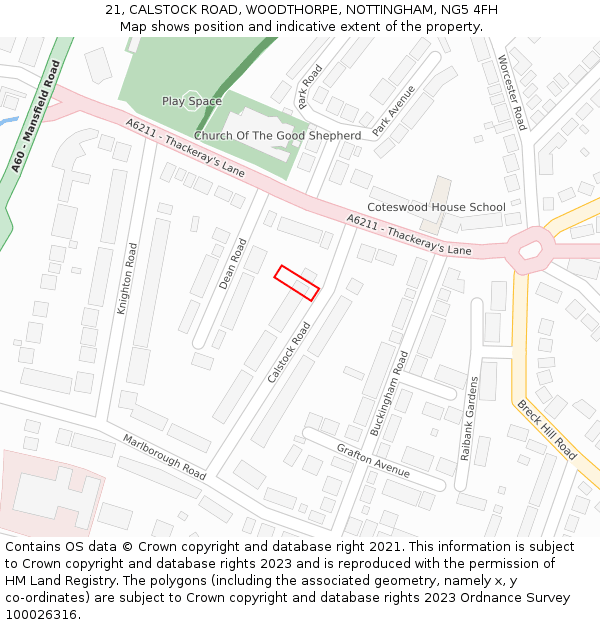 21, CALSTOCK ROAD, WOODTHORPE, NOTTINGHAM, NG5 4FH: Location map and indicative extent of plot