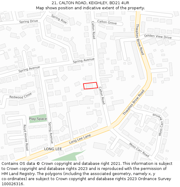 21, CALTON ROAD, KEIGHLEY, BD21 4UR: Location map and indicative extent of plot