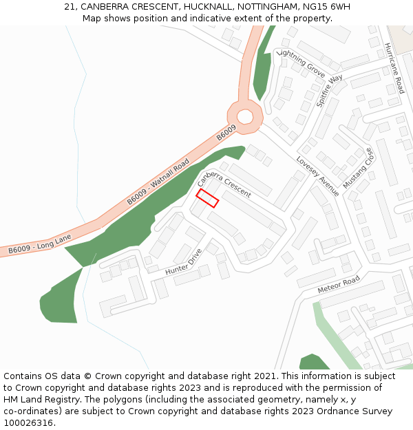 21, CANBERRA CRESCENT, HUCKNALL, NOTTINGHAM, NG15 6WH: Location map and indicative extent of plot