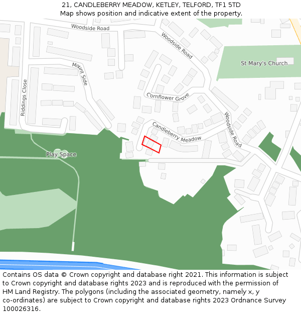 21, CANDLEBERRY MEADOW, KETLEY, TELFORD, TF1 5TD: Location map and indicative extent of plot