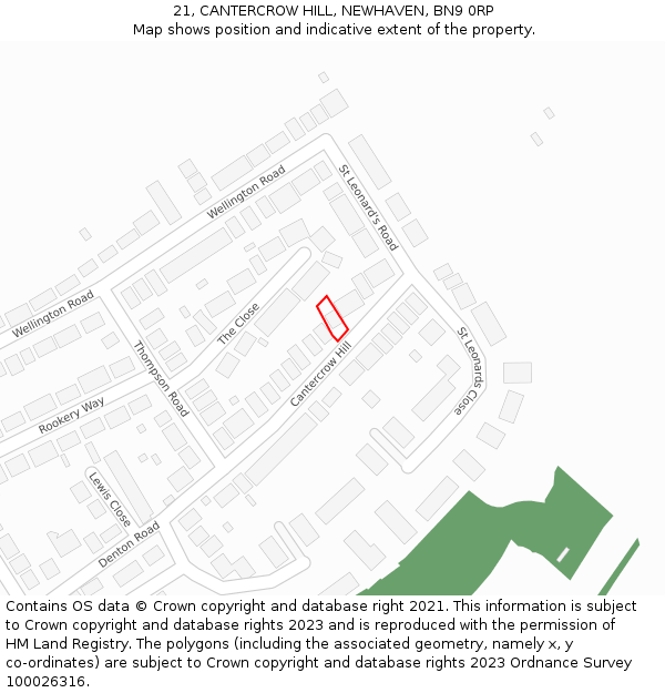 21, CANTERCROW HILL, NEWHAVEN, BN9 0RP: Location map and indicative extent of plot