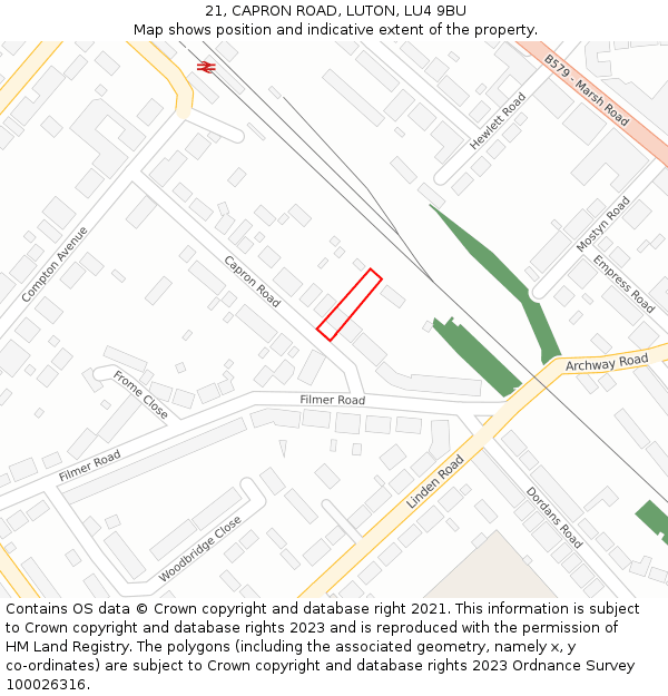 21, CAPRON ROAD, LUTON, LU4 9BU: Location map and indicative extent of plot