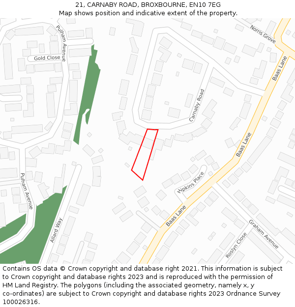 21, CARNABY ROAD, BROXBOURNE, EN10 7EG: Location map and indicative extent of plot