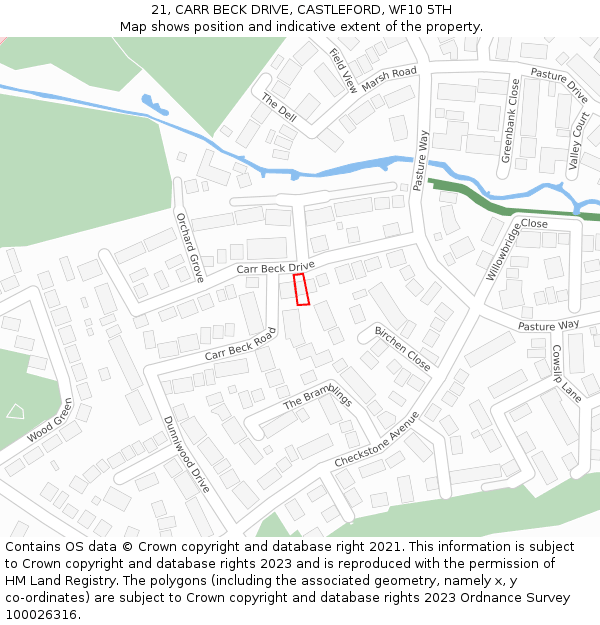 21, CARR BECK DRIVE, CASTLEFORD, WF10 5TH: Location map and indicative extent of plot