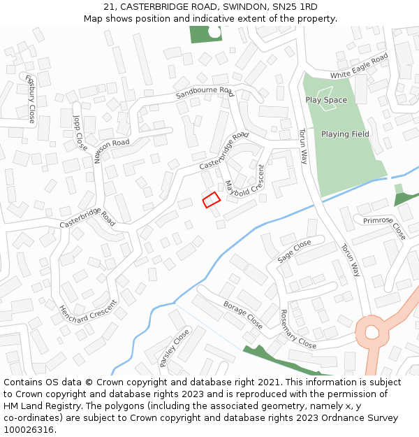 21, CASTERBRIDGE ROAD, SWINDON, SN25 1RD: Location map and indicative extent of plot