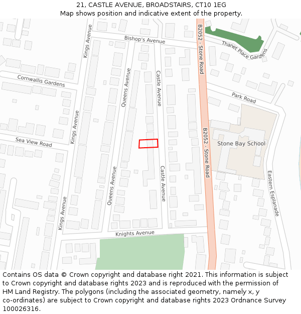 21, CASTLE AVENUE, BROADSTAIRS, CT10 1EG: Location map and indicative extent of plot