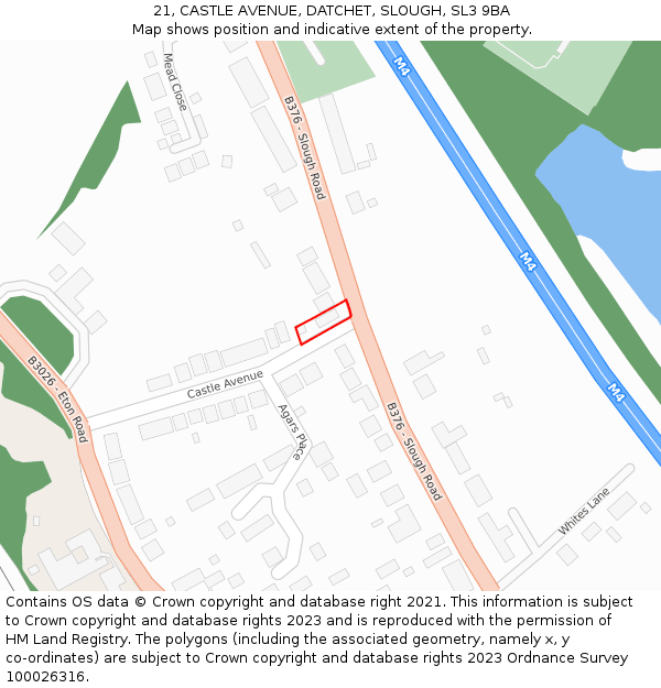 21, CASTLE AVENUE, DATCHET, SLOUGH, SL3 9BA: Location map and indicative extent of plot