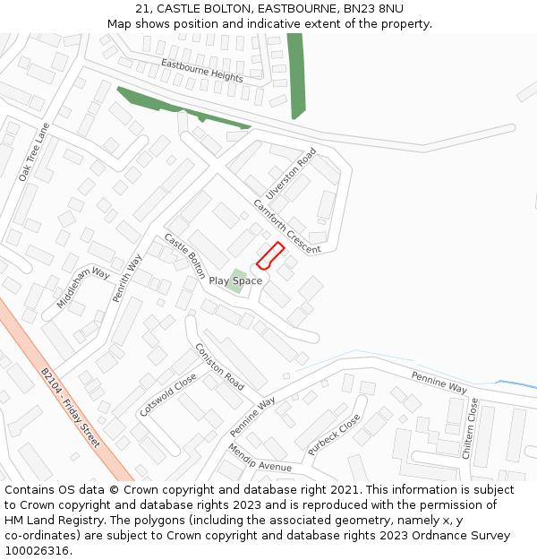 21, CASTLE BOLTON, EASTBOURNE, BN23 8NU: Location map and indicative extent of plot