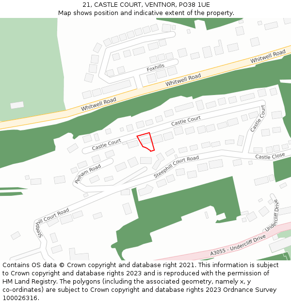 21, CASTLE COURT, VENTNOR, PO38 1UE: Location map and indicative extent of plot