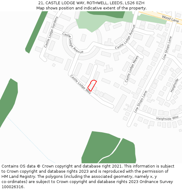 21, CASTLE LODGE WAY, ROTHWELL, LEEDS, LS26 0ZH: Location map and indicative extent of plot