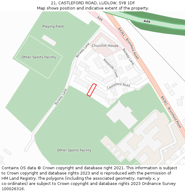 21, CASTLEFORD ROAD, LUDLOW, SY8 1DF: Location map and indicative extent of plot