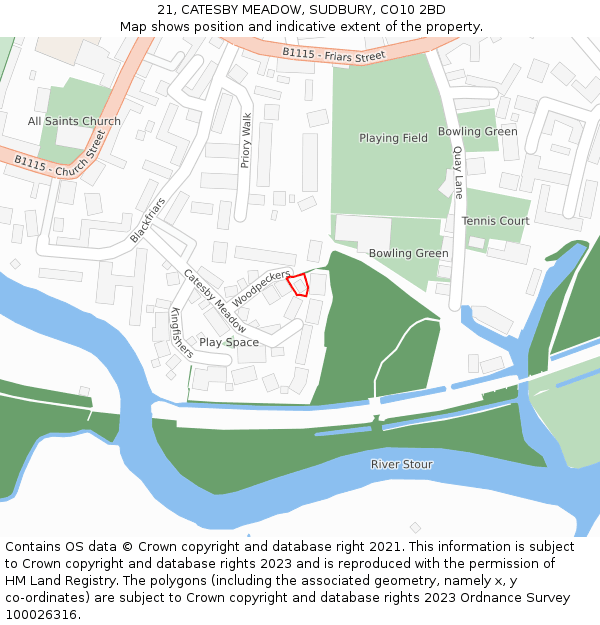 21, CATESBY MEADOW, SUDBURY, CO10 2BD: Location map and indicative extent of plot