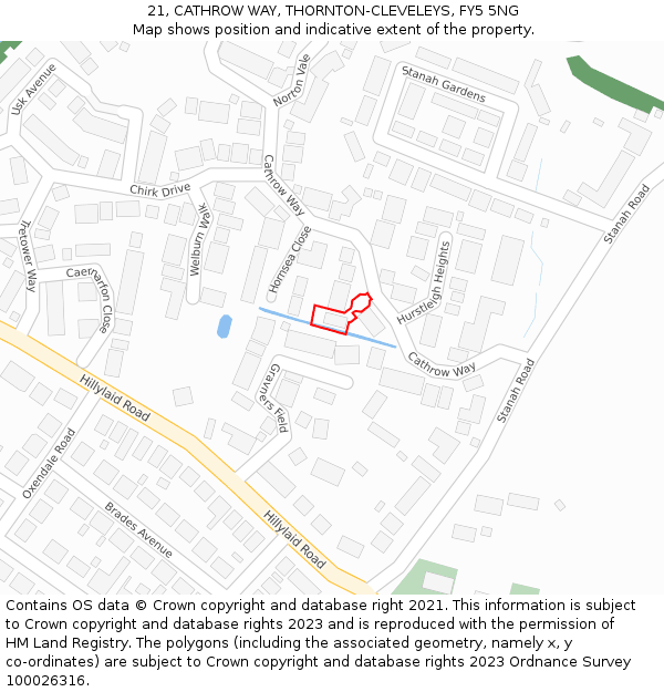 21, CATHROW WAY, THORNTON-CLEVELEYS, FY5 5NG: Location map and indicative extent of plot