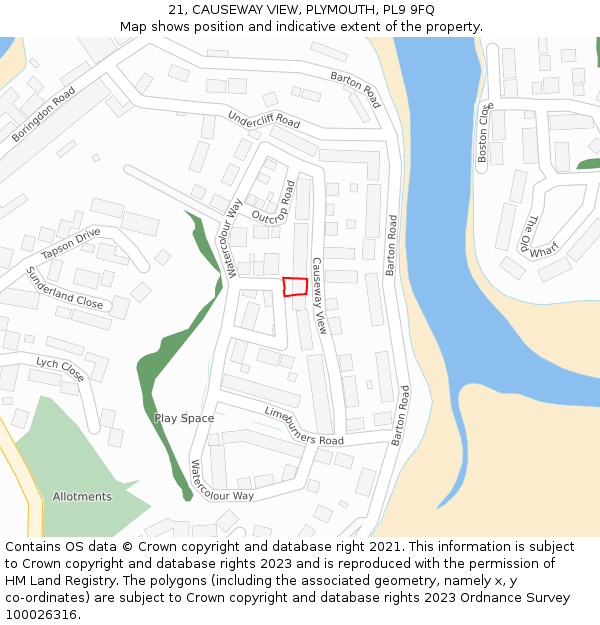 21, CAUSEWAY VIEW, PLYMOUTH, PL9 9FQ: Location map and indicative extent of plot