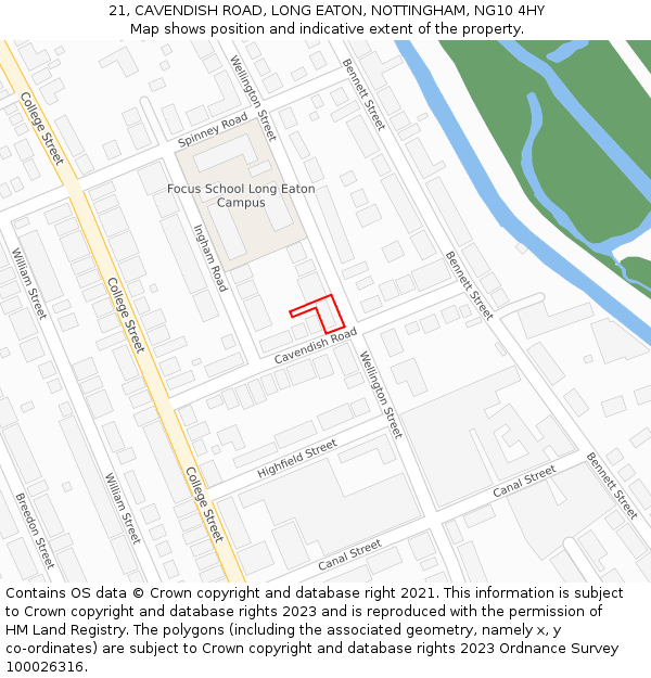 21, CAVENDISH ROAD, LONG EATON, NOTTINGHAM, NG10 4HY: Location map and indicative extent of plot