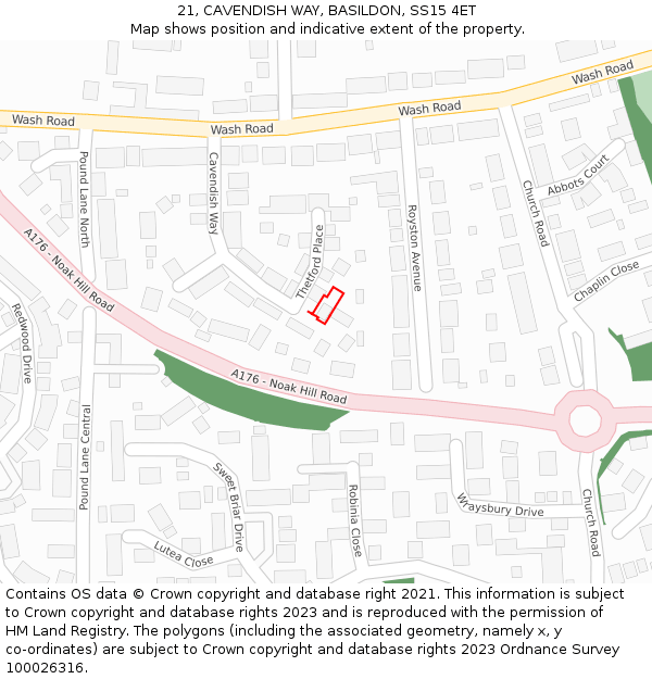 21, CAVENDISH WAY, BASILDON, SS15 4ET: Location map and indicative extent of plot