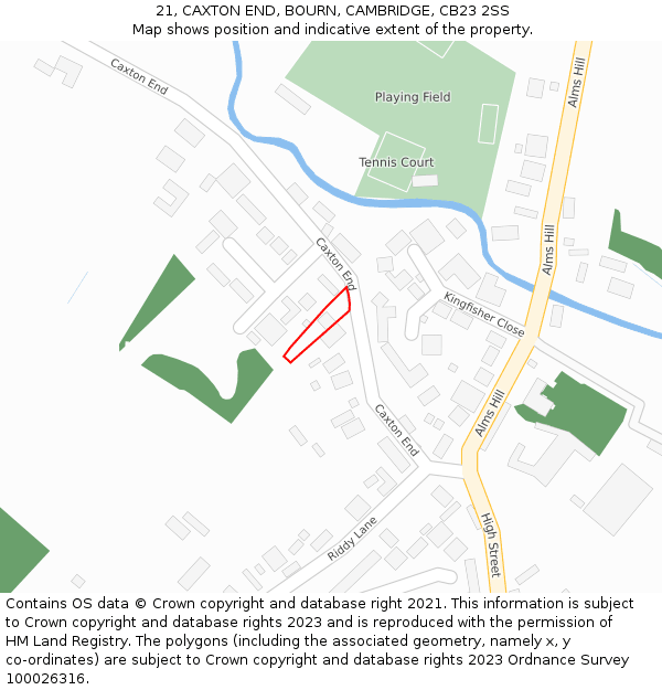 21, CAXTON END, BOURN, CAMBRIDGE, CB23 2SS: Location map and indicative extent of plot