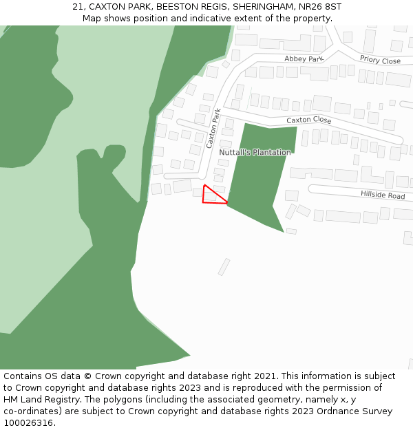 21, CAXTON PARK, BEESTON REGIS, SHERINGHAM, NR26 8ST: Location map and indicative extent of plot