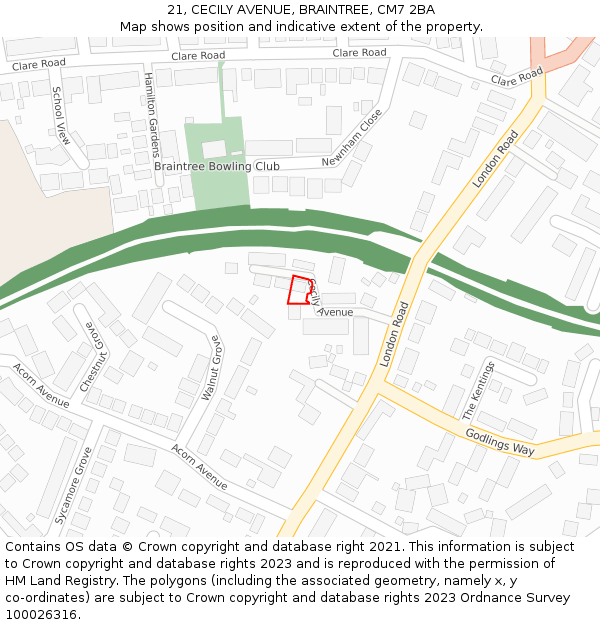 21, CECILY AVENUE, BRAINTREE, CM7 2BA: Location map and indicative extent of plot