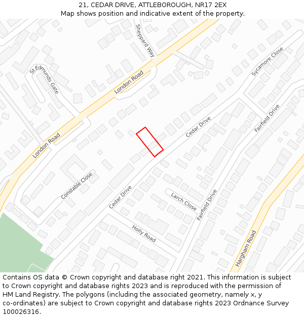 21, CEDAR DRIVE, ATTLEBOROUGH, NR17 2EX: Location map and indicative extent of plot
