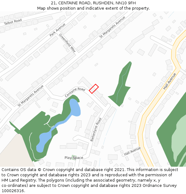 21, CENTAINE ROAD, RUSHDEN, NN10 9FH: Location map and indicative extent of plot
