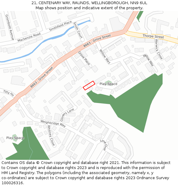 21, CENTENARY WAY, RAUNDS, WELLINGBOROUGH, NN9 6UL: Location map and indicative extent of plot
