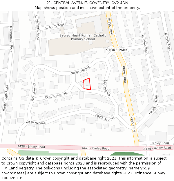 21, CENTRAL AVENUE, COVENTRY, CV2 4DN: Location map and indicative extent of plot