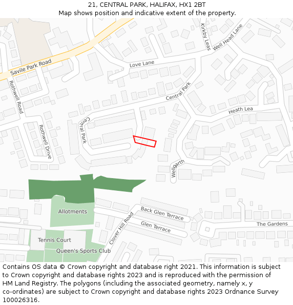 21, CENTRAL PARK, HALIFAX, HX1 2BT: Location map and indicative extent of plot