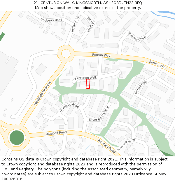 21, CENTURION WALK, KINGSNORTH, ASHFORD, TN23 3FQ: Location map and indicative extent of plot