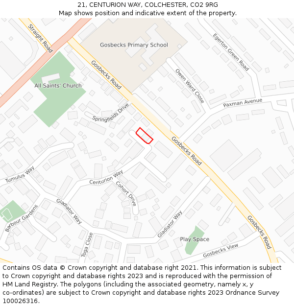 21, CENTURION WAY, COLCHESTER, CO2 9RG: Location map and indicative extent of plot