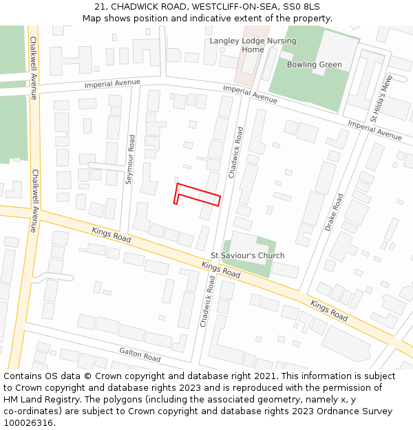 21, CHADWICK ROAD, WESTCLIFF-ON-SEA, SS0 8LS: Location map and indicative extent of plot