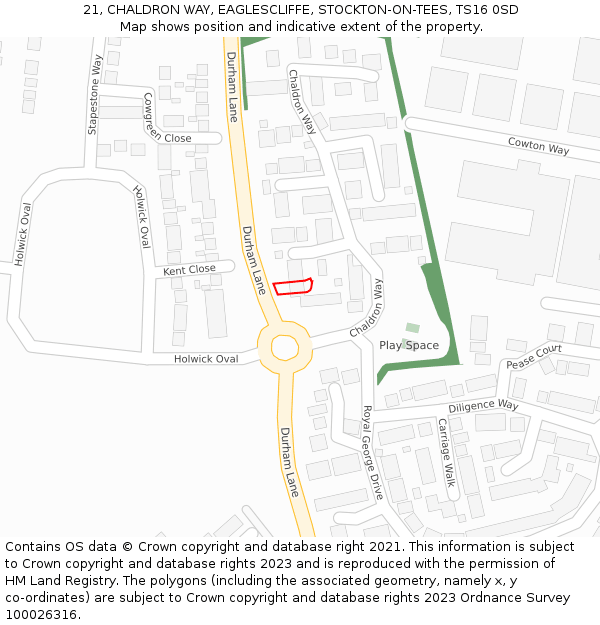 21, CHALDRON WAY, EAGLESCLIFFE, STOCKTON-ON-TEES, TS16 0SD: Location map and indicative extent of plot