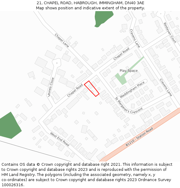 21, CHAPEL ROAD, HABROUGH, IMMINGHAM, DN40 3AE: Location map and indicative extent of plot