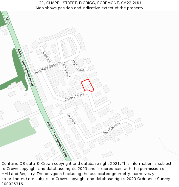 21, CHAPEL STREET, BIGRIGG, EGREMONT, CA22 2UU: Location map and indicative extent of plot