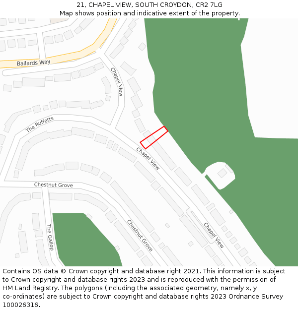 21, CHAPEL VIEW, SOUTH CROYDON, CR2 7LG: Location map and indicative extent of plot