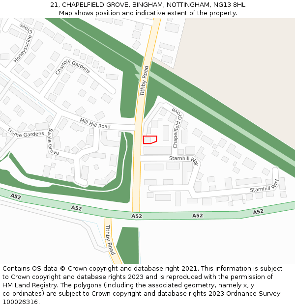 21, CHAPELFIELD GROVE, BINGHAM, NOTTINGHAM, NG13 8HL: Location map and indicative extent of plot